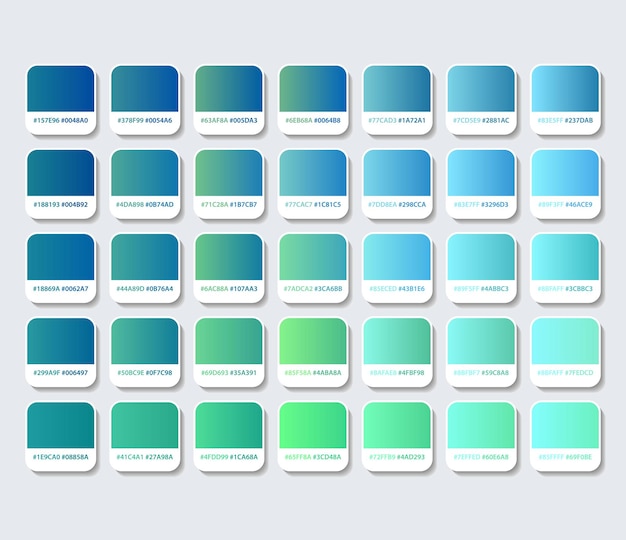 Green and blue gradient color palette with hex