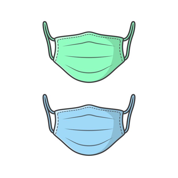 Green And Blue Medical Face Mask Vector Icon Illustration. Virus Protection Flat Icon