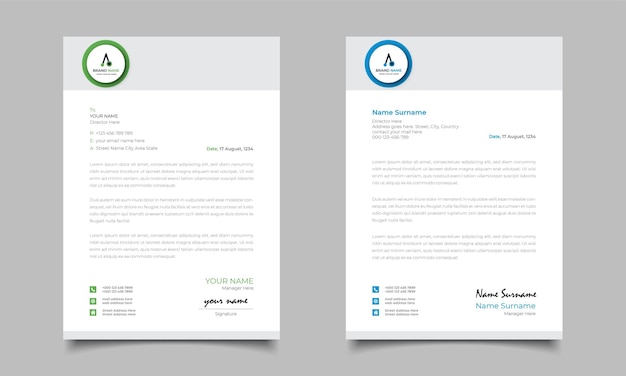 Vector green and blue modern business letterhead simple clean template design