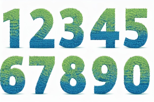 a green and blue number is shown with green grass