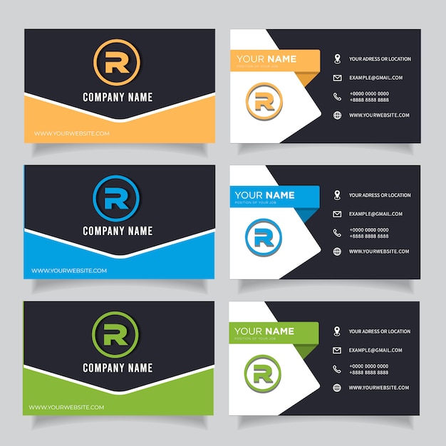 Green, blue, orange and black dark modern creative business card and name card