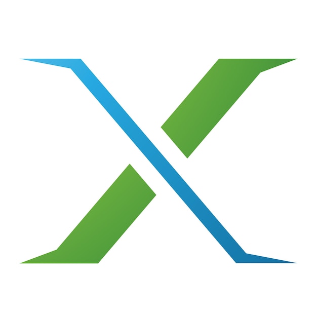 Green and Blue Pointy Tipped Letter X Icon