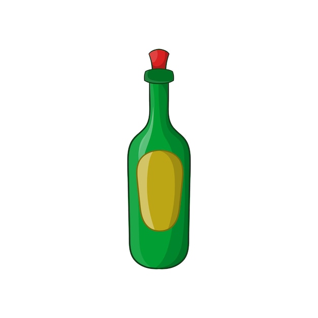 Green bottle of wine icon in cartoon style on a white background