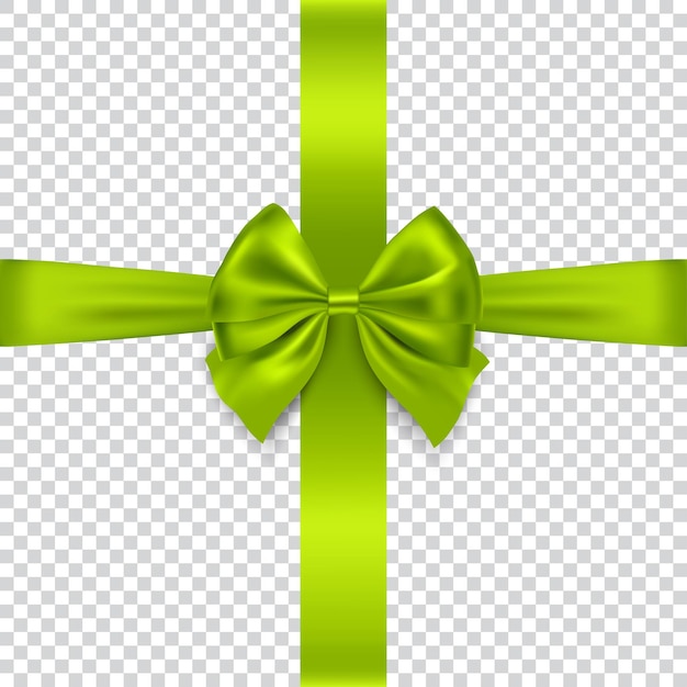 Green bow and ribbon isolated on transparent background, vector illustration