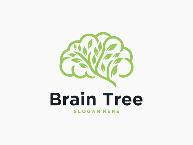 Green brain with tree logo design