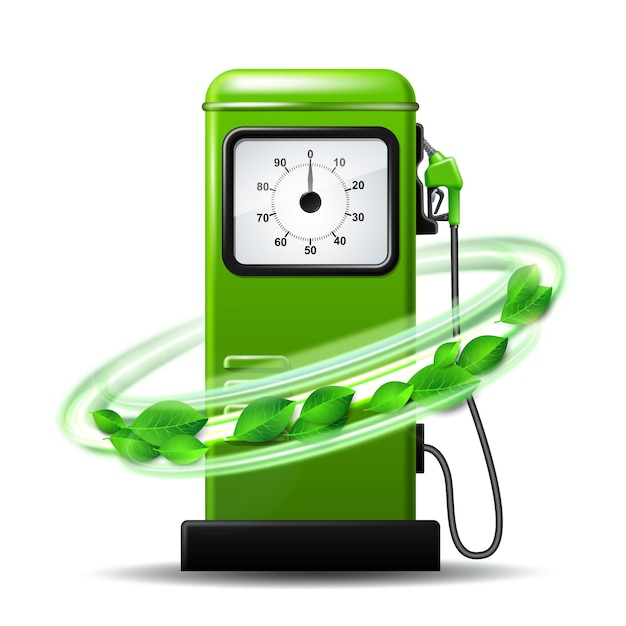 Green bright Gas station pump with fuel nozzle of petrol pump  Vector illustration Biofuel concept