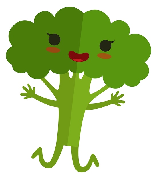 Green broccoli laughing Cartoon vegetable with kawaii face