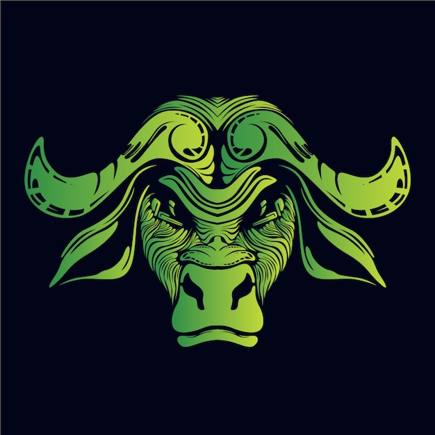 Green buffalo head illustration