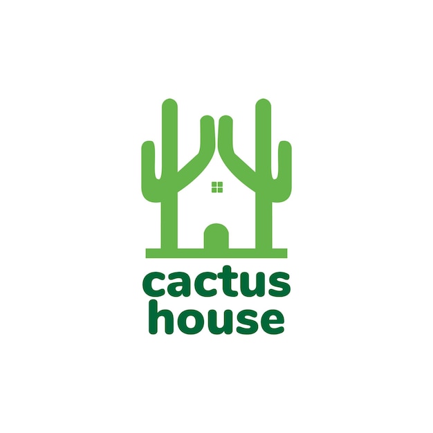 Green cactus plant with home logo design vector graphic symbol icon sign illustration creative idea