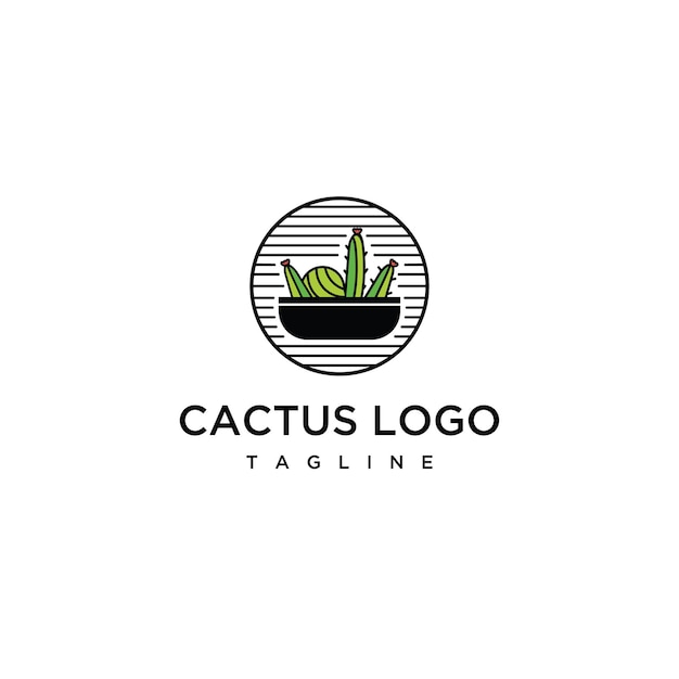 Green cactus with sharp thorns  design. Minimal logo inspiration