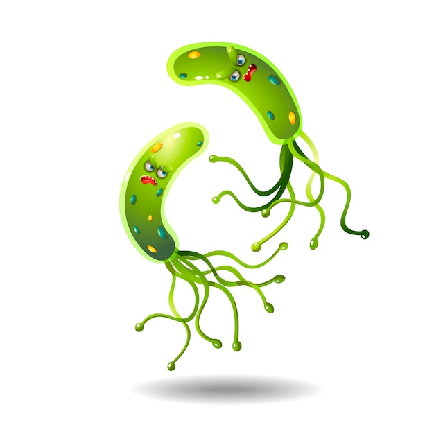 Green cartoon germs on a white background