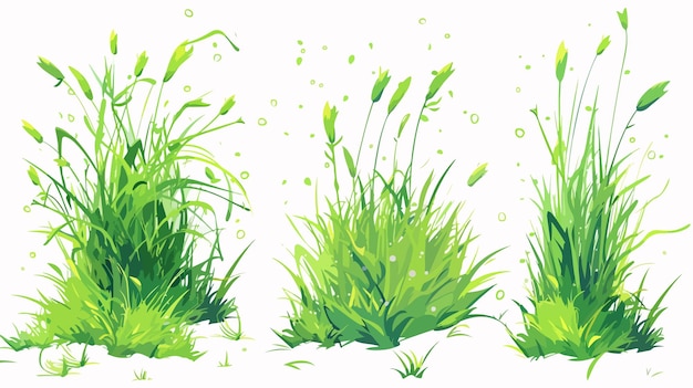 Green Cartoon Grass Bunches Clusters Elements