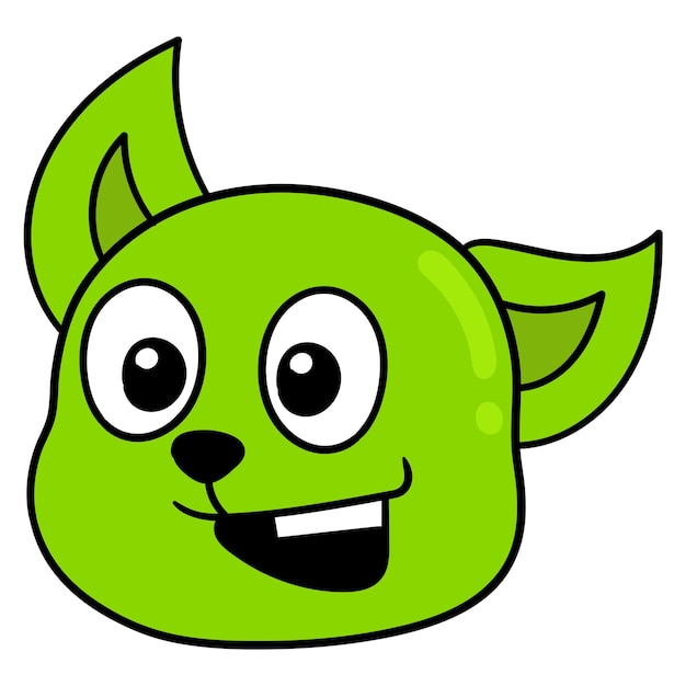 Green cat head laughing happily doodle icon drawing