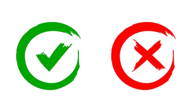 Green check mark icon and red cross mark checklist signs approval badge yes and no