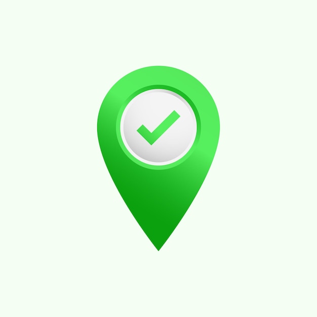 green check mark location pin with gradation color and 3D style