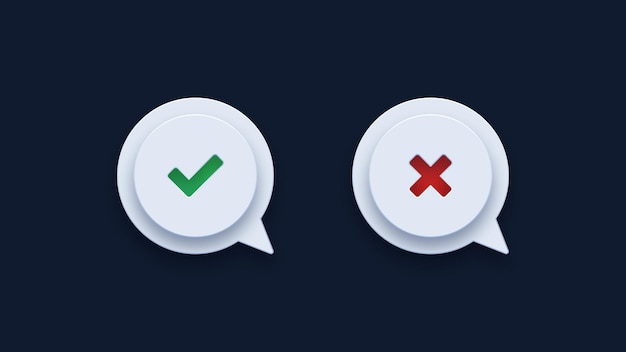 Green check mark and red cross bubble speech icons