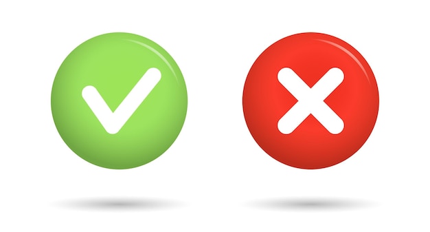 Green check mark and red cross icon Isolated checkmarks checklist signs approval icon Vector