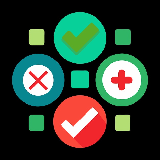 Vector green check mark and red cross icon set circle and square tick symbol in green color vector