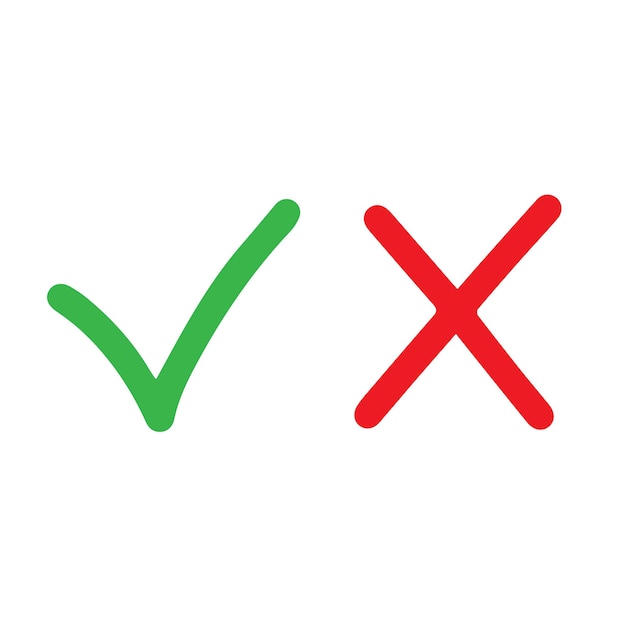 Green check mark and red cross symbol with straight lines Vector illustration