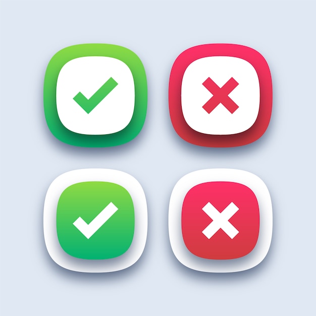 Green checkmark and red cross icons