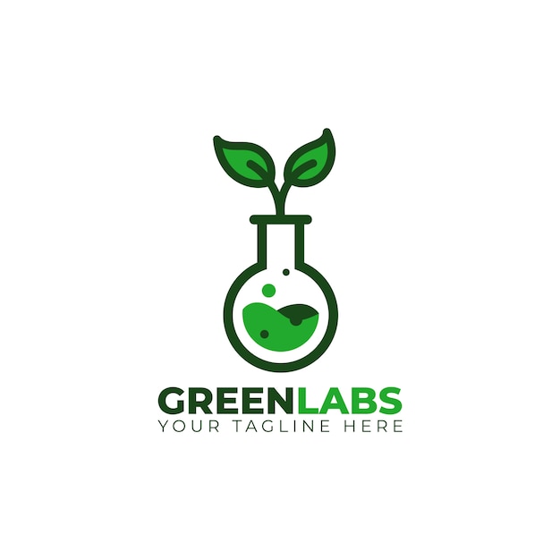 Green chemical lab tube with leaf tree logo icon