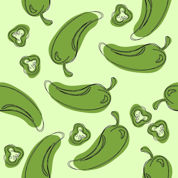 Green chilli pepper seamless pattern Hand drawing chilli pepper Vector illustration chilli pepper