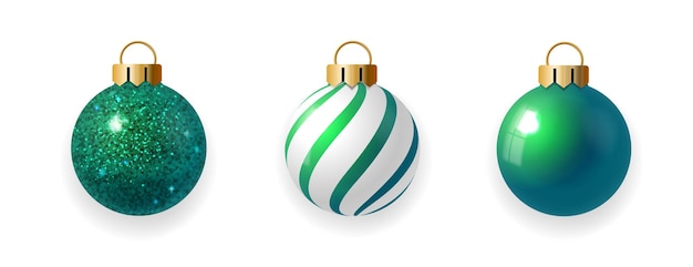 Green Christmas ball ornaments set Isolated vector