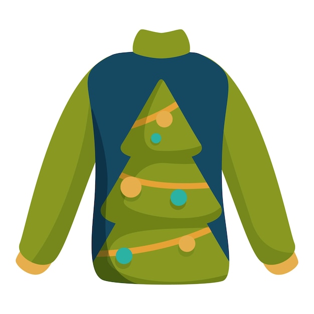 Vector green christmas sweater featuring decorated christmas tree