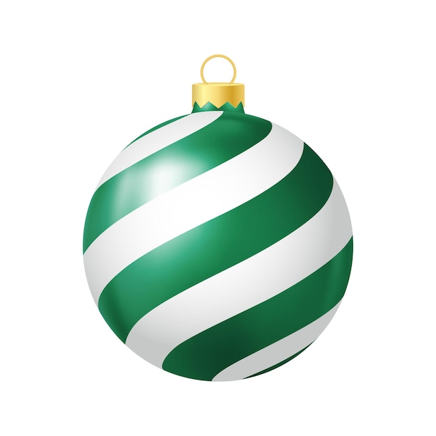 Green Christmas tree toy with lines Realistic color illustration