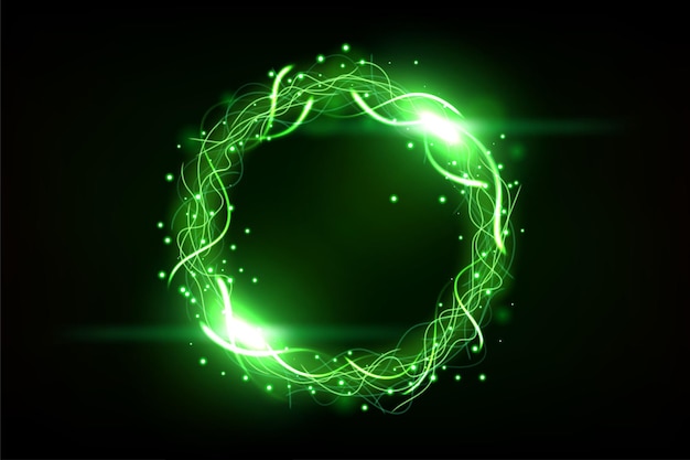 Green circle lightning ring with sparks effect. Widescreen Vector Illustration