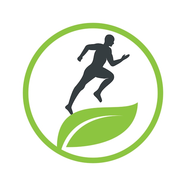 A green circle with a silhouette of a man running.