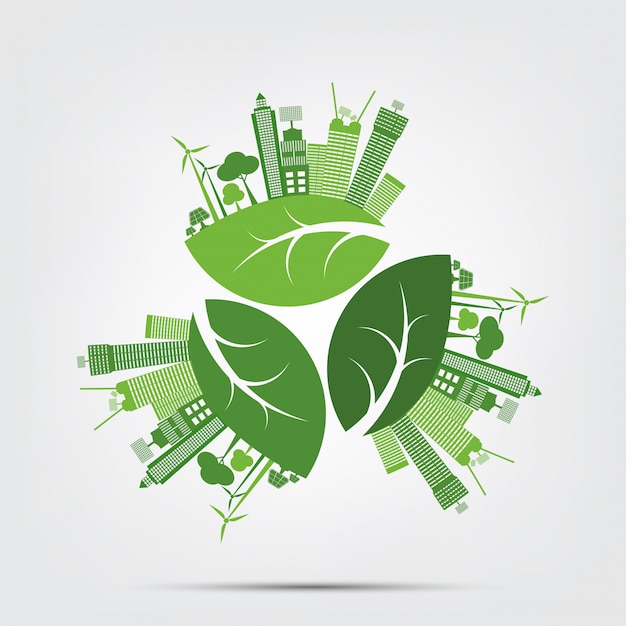 Green cities help the world with eco-friendly concept ideas. vector illustration