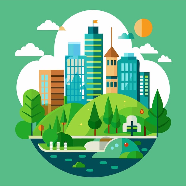 Vector green city clipart vector art and illustration