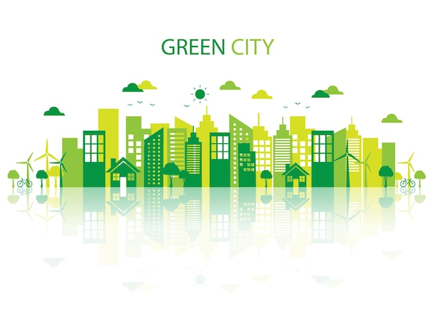 Green city development save the environment sustainable ecology concept isolated on white background Vector illustration in flat style modern design