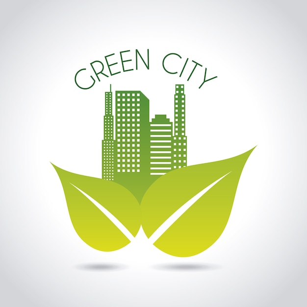 Vector green city over gray background vector illustration 