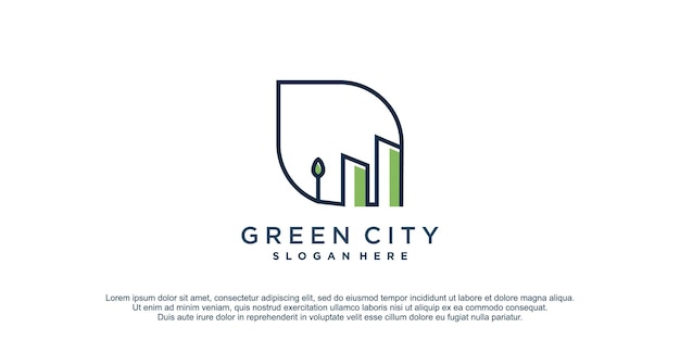 Green city logo with modern concept for business premium vector