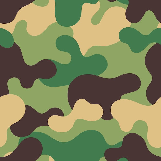 Green classic camouflage vector seamless pattern in the style of doodles hand drawn