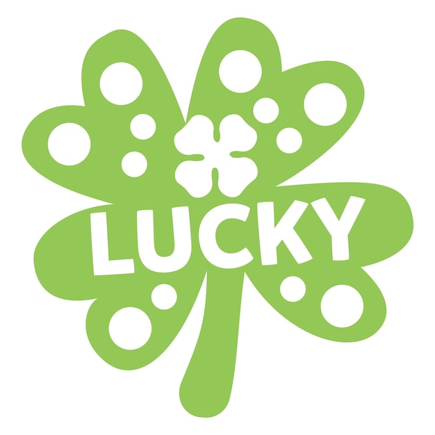 A green clover with the word lucky on it