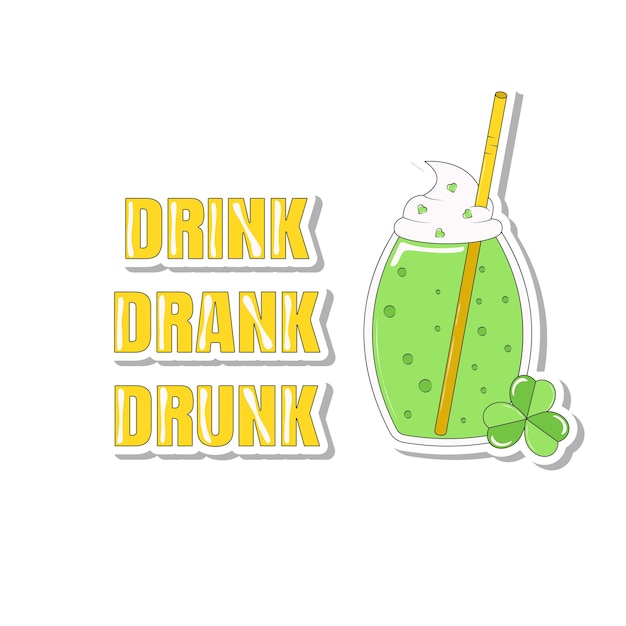 Green Cocktail with a Straw for St Patricks Day Sticker Text Drink Drank Drunk