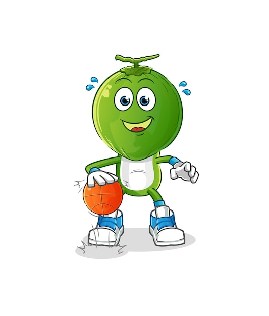 Green coconut head cartoon dribble basketball character cartoon vector