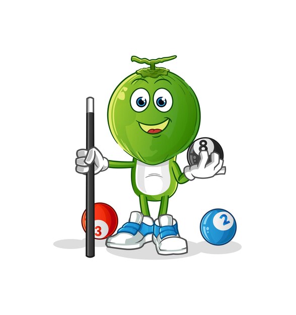 Vector green coconut head cartoon plays billiard character cartoon vector