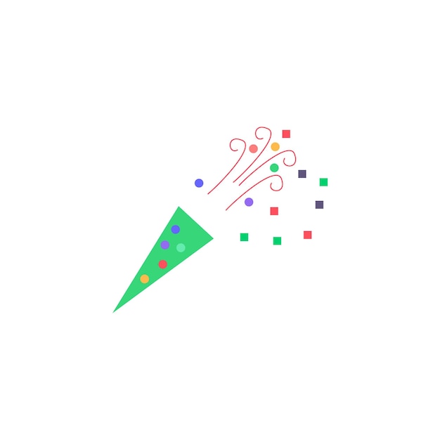 A green cone with confetti and the word party on it.