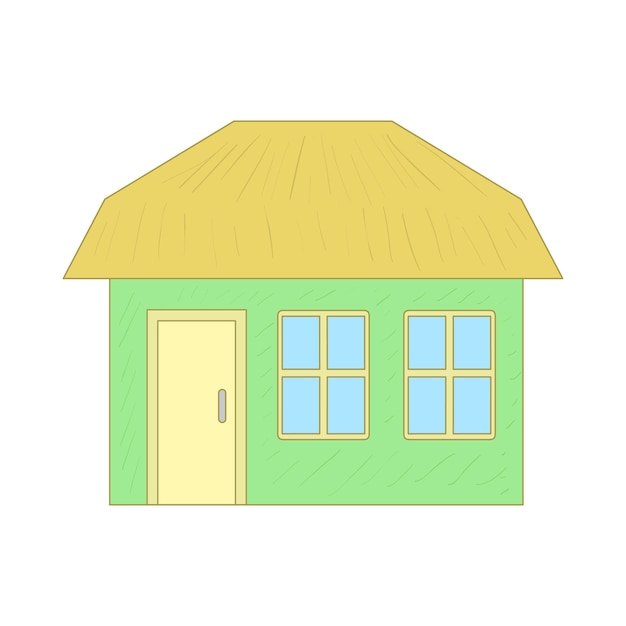 Green cottage icon in cartoon style on a white background