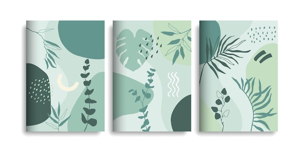 Green cover collection with hand drawn organic shapes