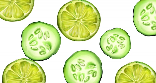 Green cucumber and lime slices for banner