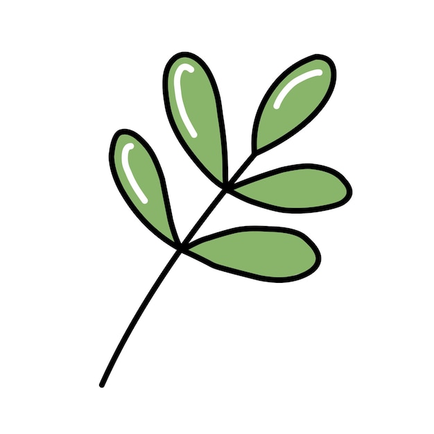 Green curved grass twig with leaves Plant sprig or sproutIsolated on white Flat design