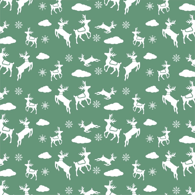 Green Deer Christmas pattern hand drawn icon set background