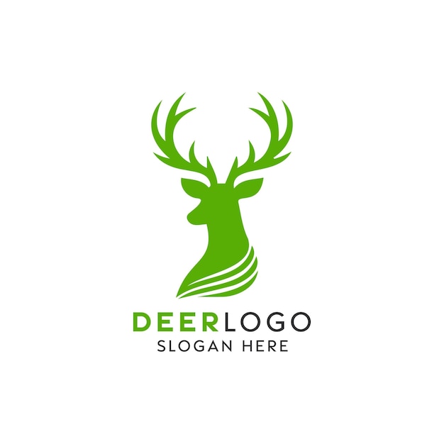 Green Deer Logo Design for Branding With Abstract Antlers and Company Slogan Placeholder