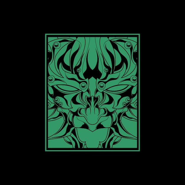 green demon mask in square shape