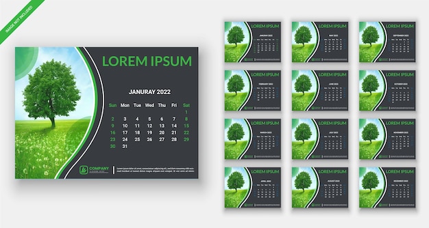 Green desk calendar design 2022